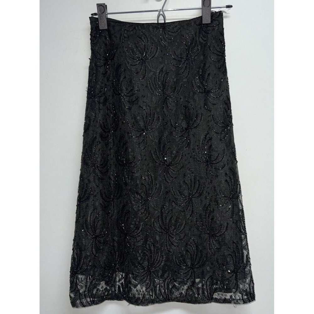 VINTAGE Laurence Kazar Skirt Womens Small Petite Beaded Black Evening Party